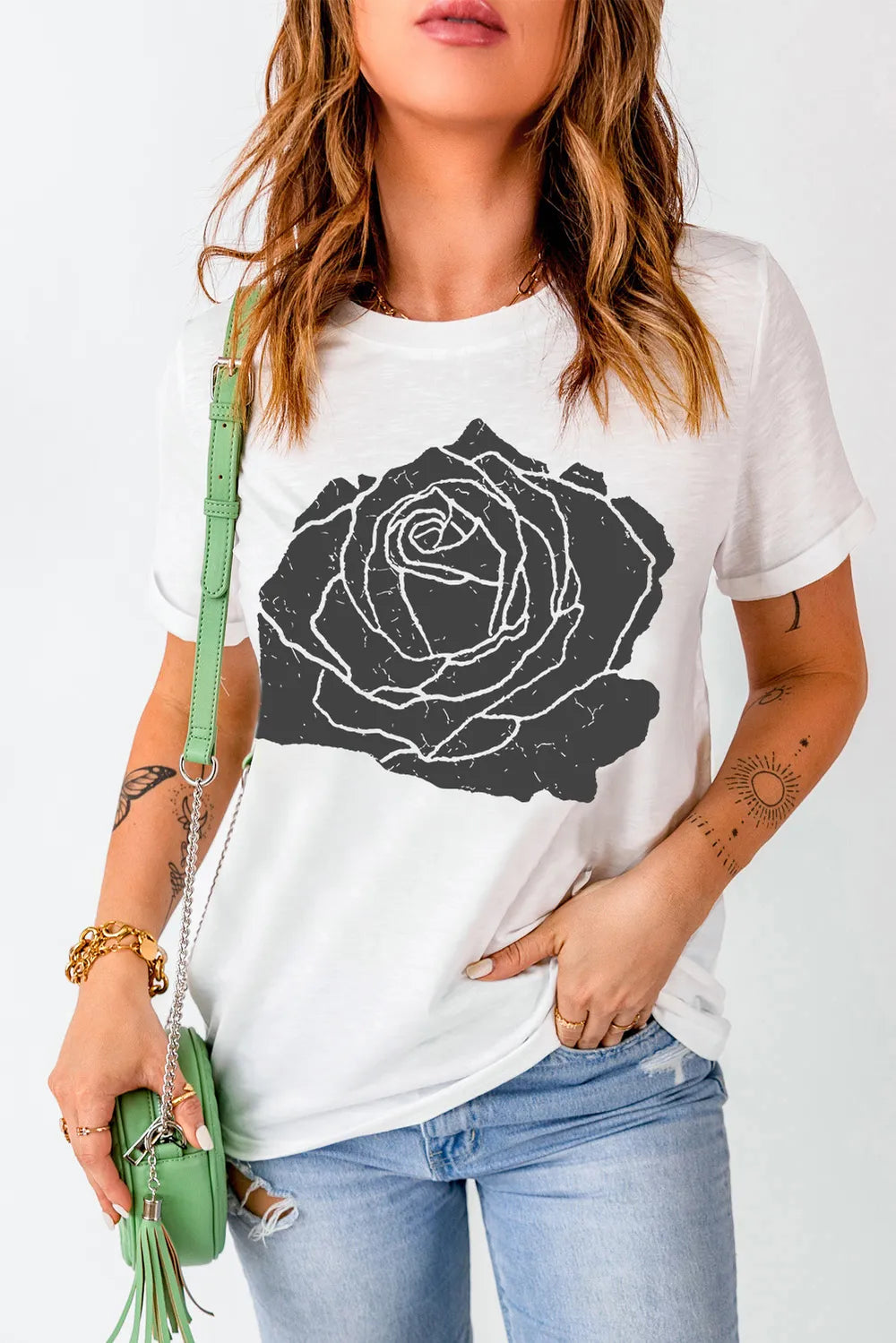 Rose Graphic Round Neck Short Sleeve T-Shirt – Trendsi | ClozArt