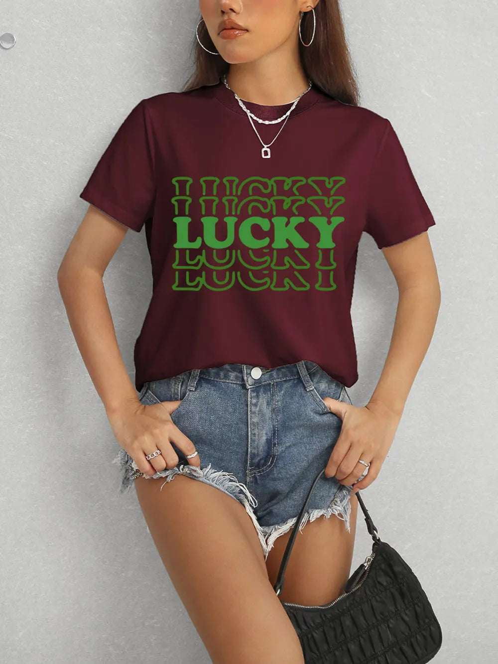 LUCKY Round Neck Short Sleeve T-Shirt – Trendsi | ClozArt