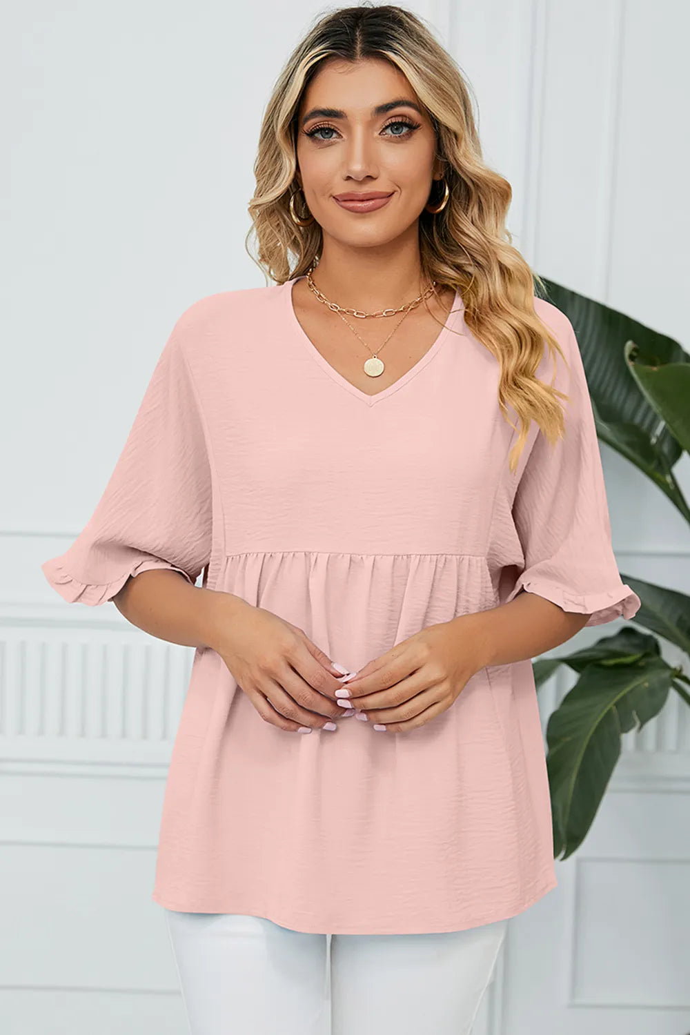 Peplum V-Neck Half Sleeve T-Shirt – Trendsi | ClozArt