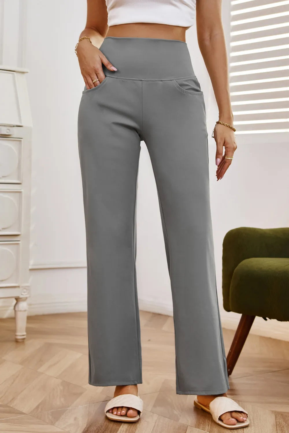High Waist Wide Leg Pants with Pockets – Trendsi | ClozArt