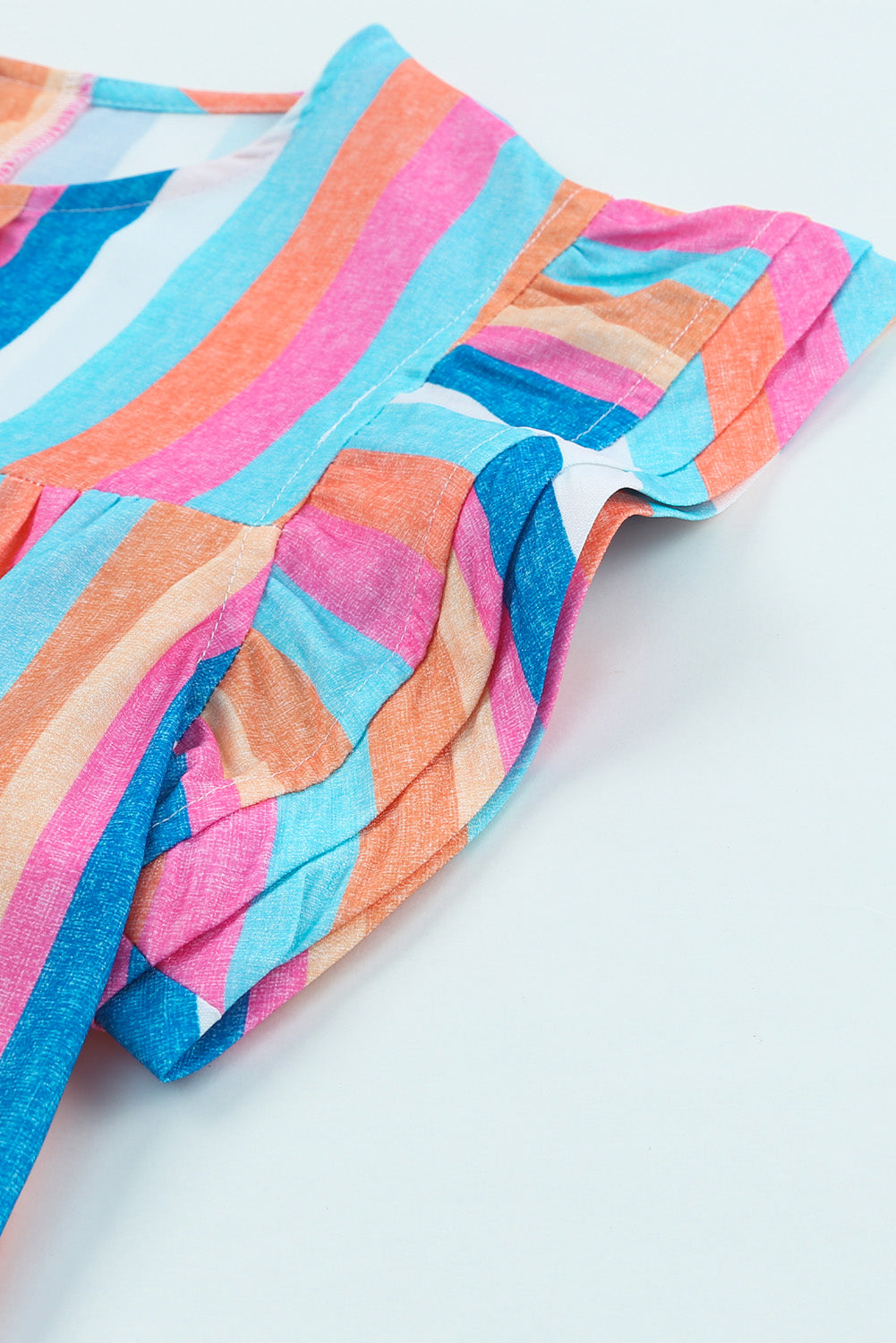 Multicolored Stripe Flutter Sleeve Blouse – Trendsi | ClozArt