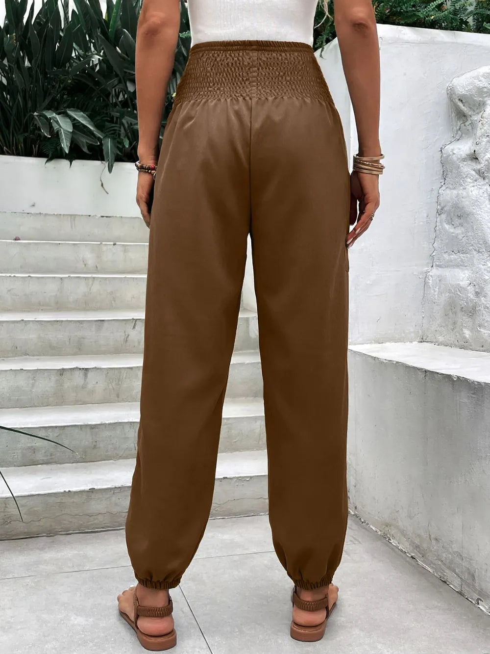 Smocked High Rise Joggers with Pockets – Trendsi | ClozArt