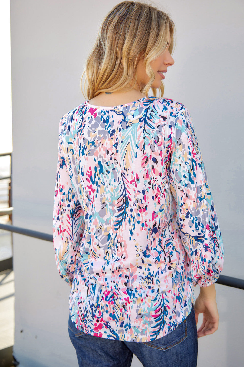 Printed Round Neck Balloon Sleeve Blouse – Trendsi | ClozArt
