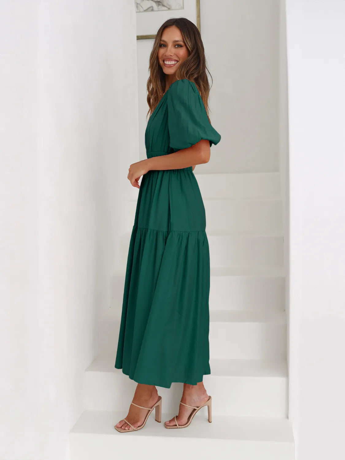 Tiered Surplice Half Sleeve Midi Dress – Trendsi | ClozArt