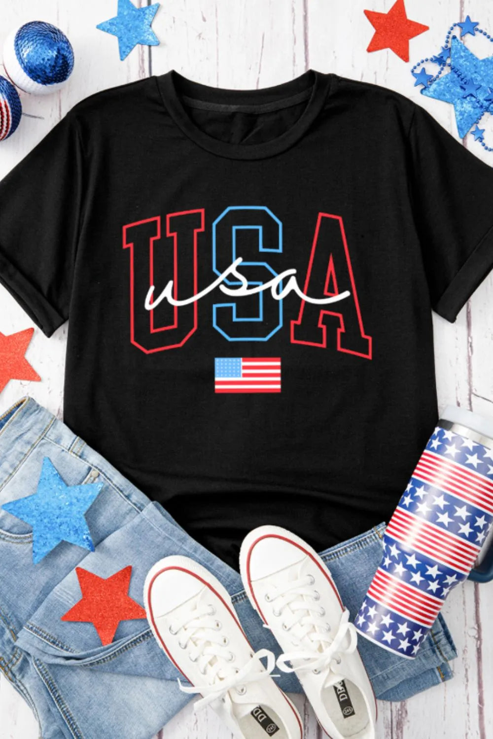 USA Round Neck Short Sleeve T-Shirt – Trendsi | ClozArt