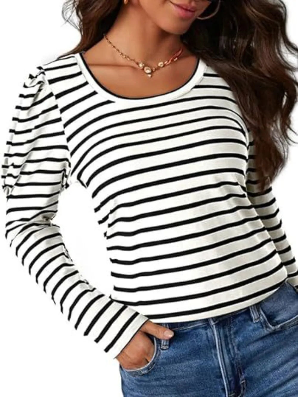 Striped Round Neck Long Sleeve T-Shirt – Trendsi | ClozArt
