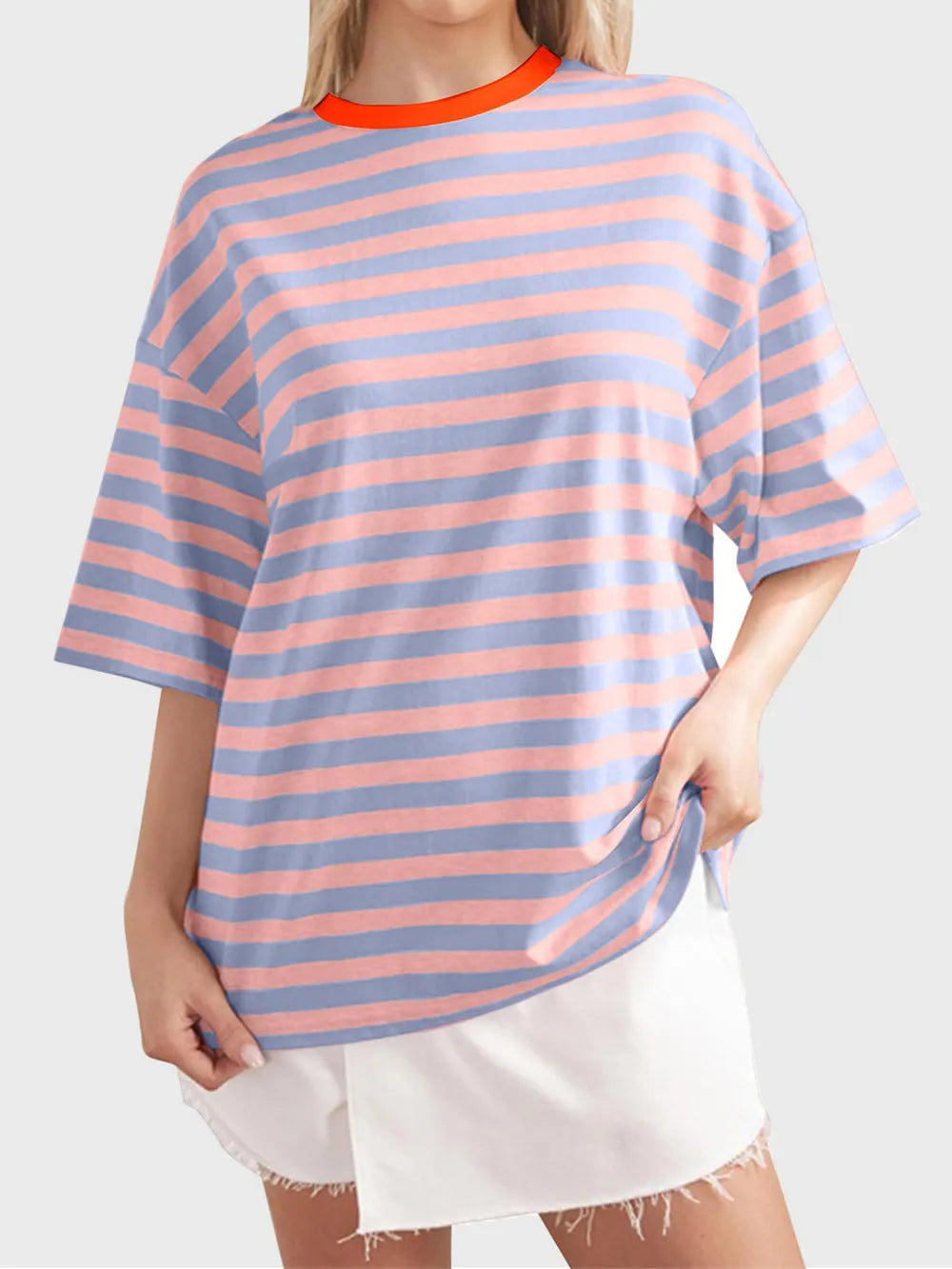 Striped Round Neck Half Sleeve T-Shirt – Trendsi | ClozArt