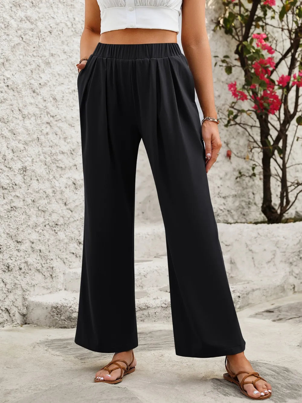 Elastic Waist Wide Leg Pants – Trendsi | ClozArt