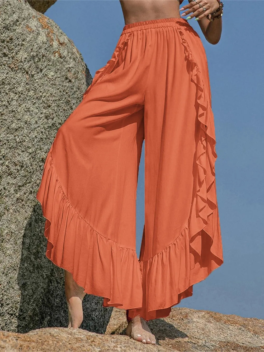 Ruffled Slit Wide Leg Pants – Trendsi | ClozArt