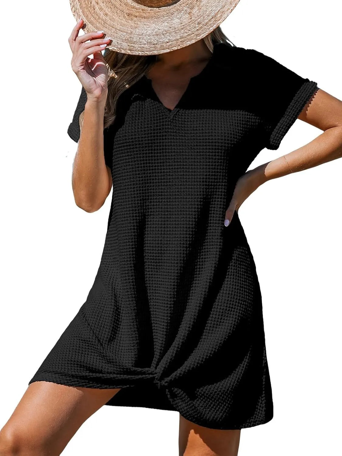 Twisted Front Notched Short Sleeve Dress – Trendsi | ClozArt