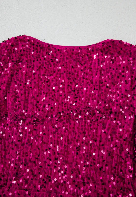 Sequin Surplice Long Sleeve Mini Dress – Trendsi | ClozArt