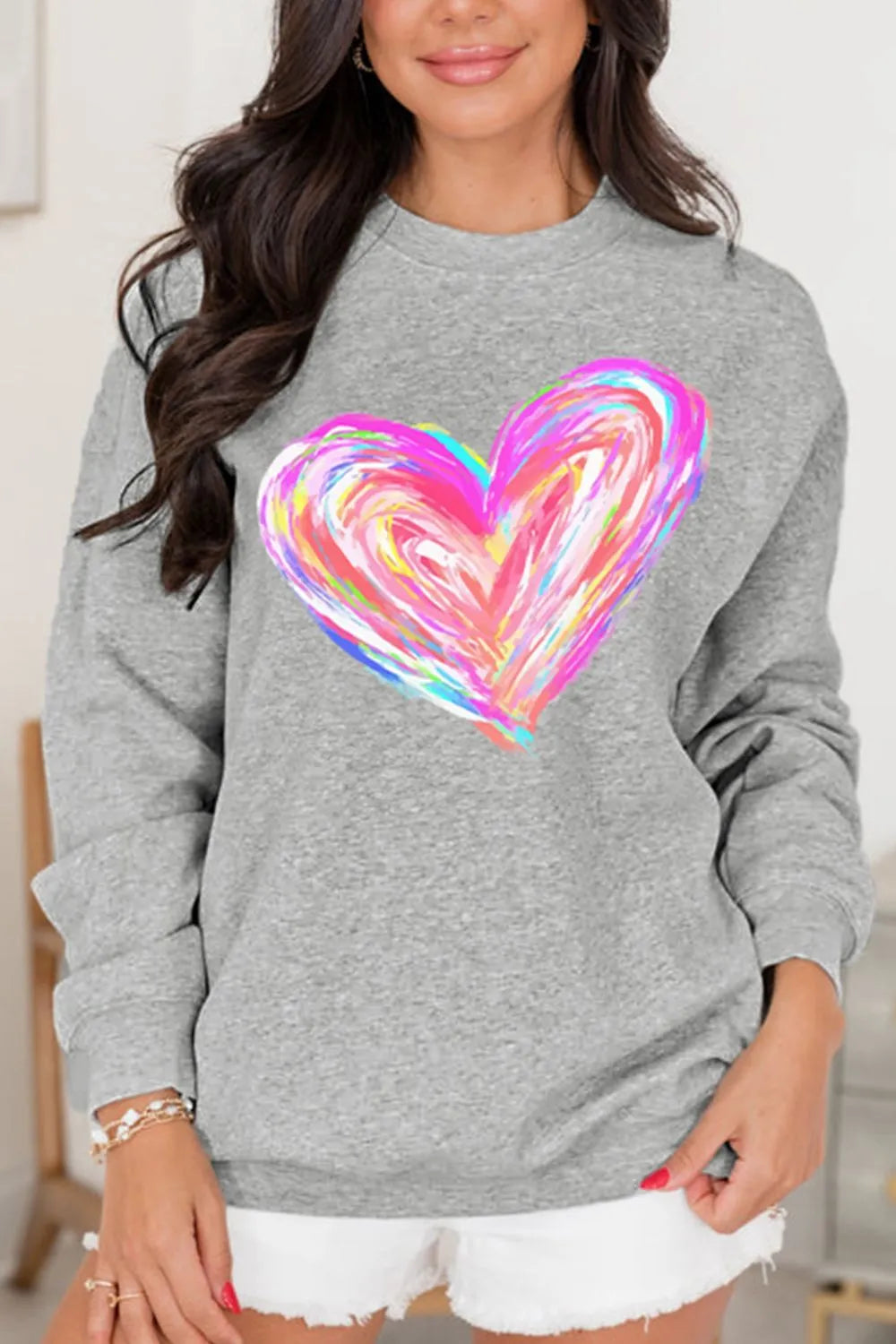 Valentine’s Day Heart Round Neck Drop Shoulder Sweatshirt – Trendsi | ClozArt