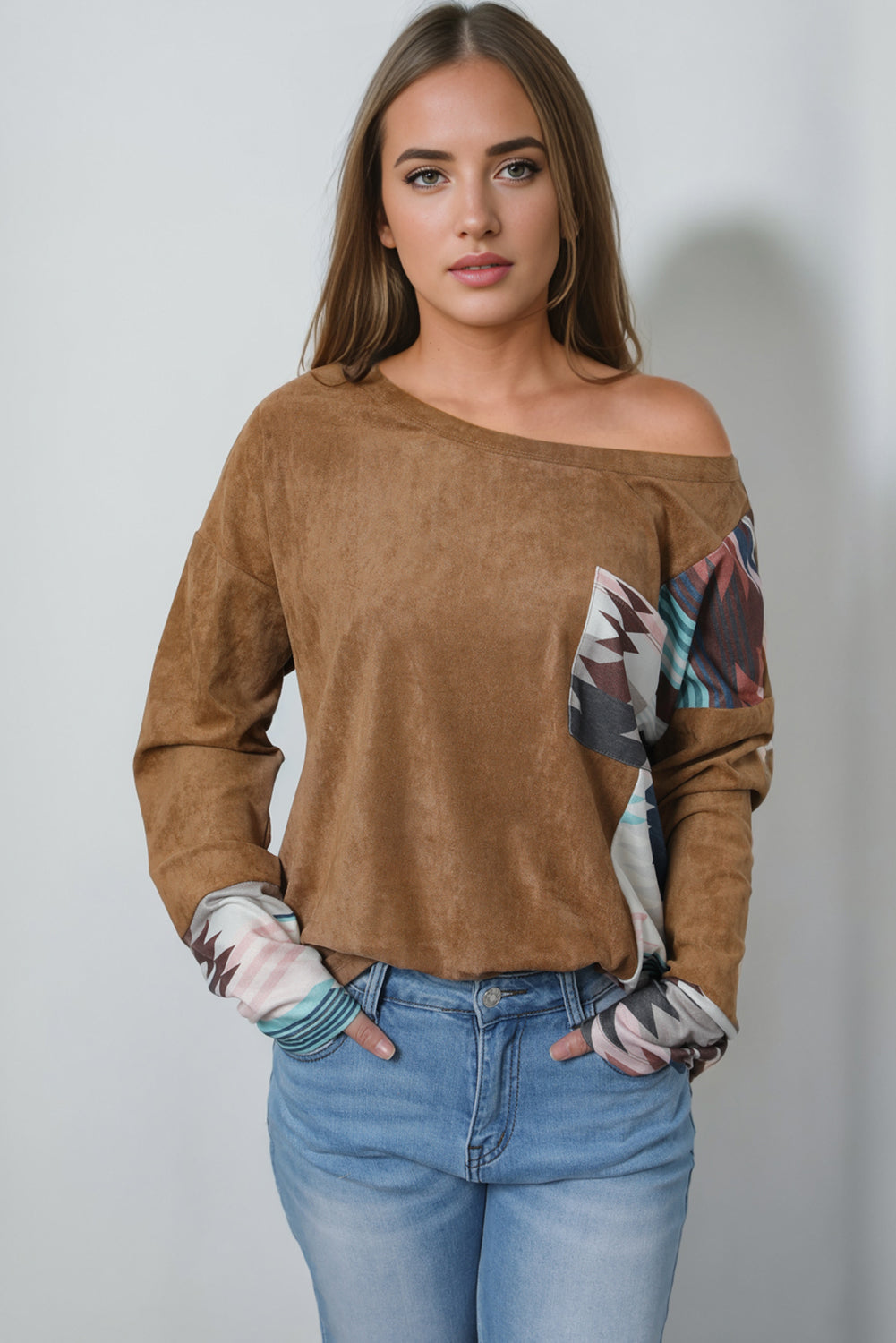 Geometric Drop Shoulder T-Shirt with Pocket – Trendsi | ClozArt