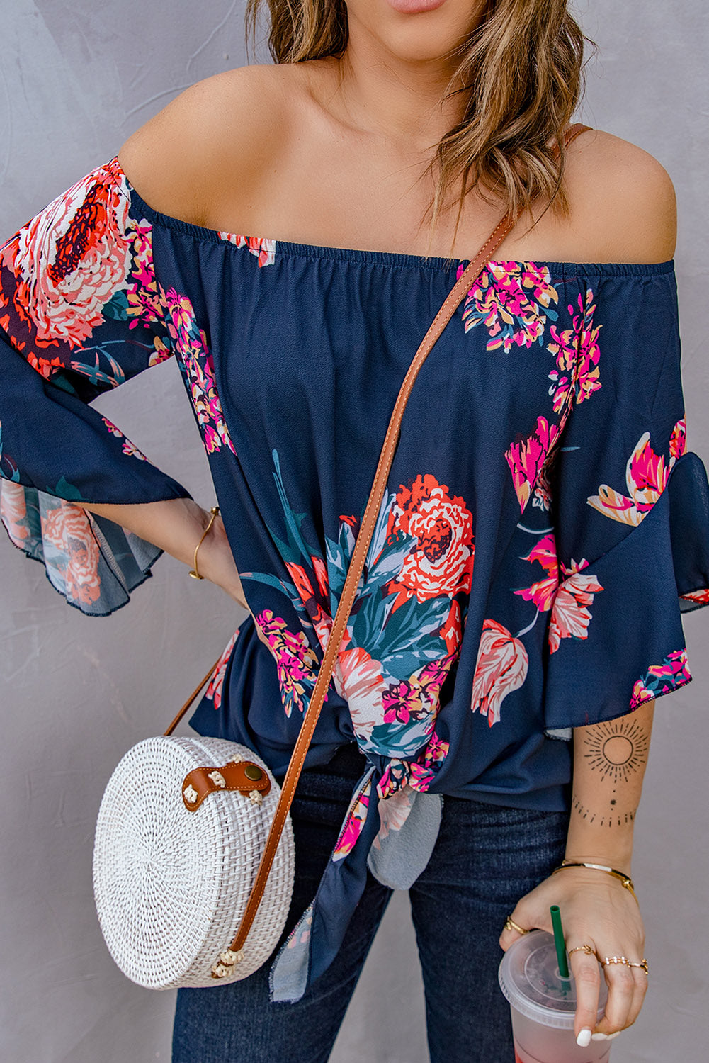 Printed Off-Shoulder Flounce Sleeve Top – Trendsi | ClozArt