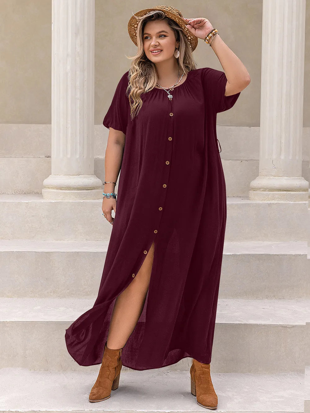 Plus Size Round Neck Half Sleeve Dress – Trendsi | ClozArt