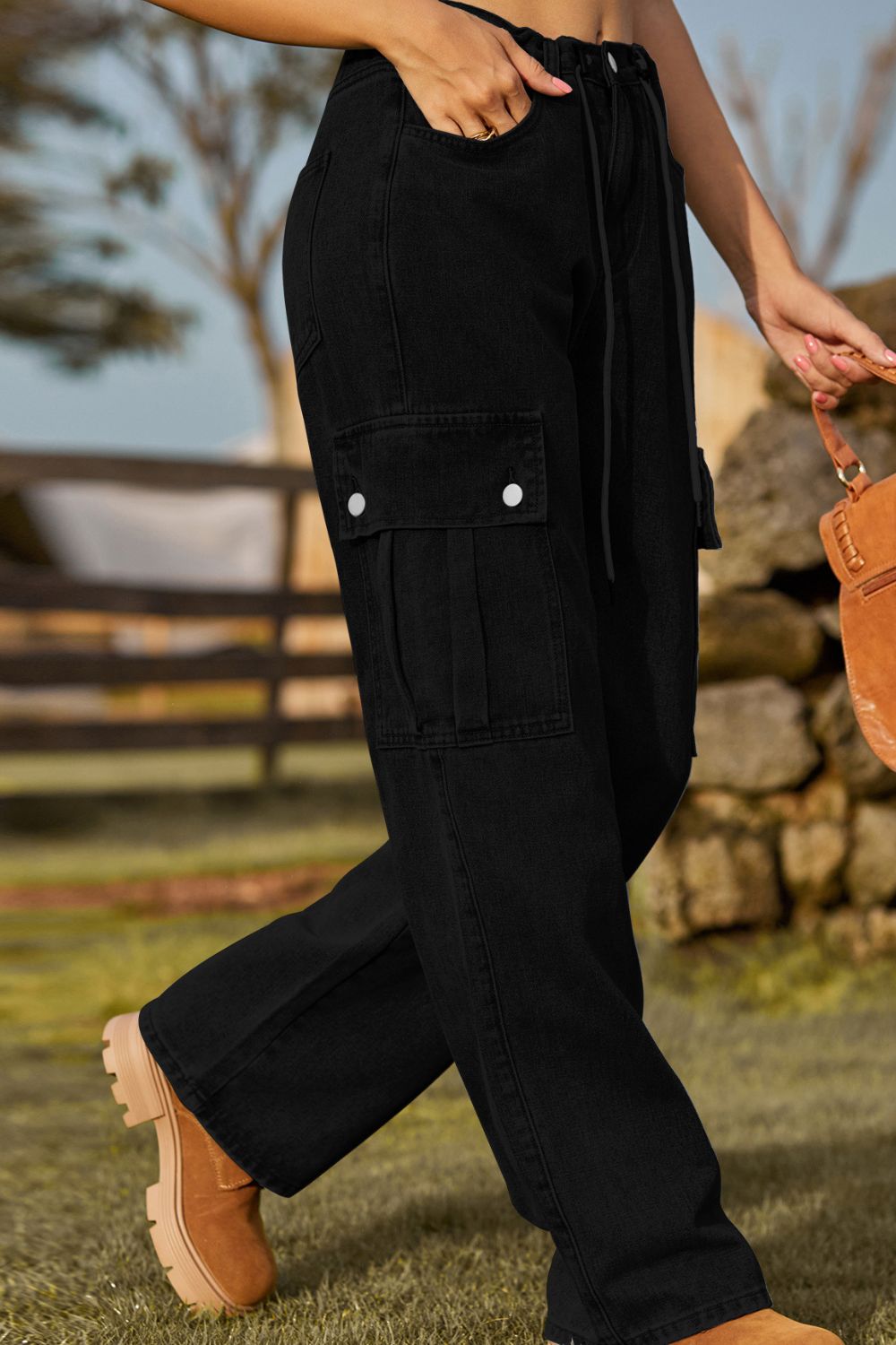 Loose Fit Drawstring Jeans with Pocket – Trendsi | ClozArt