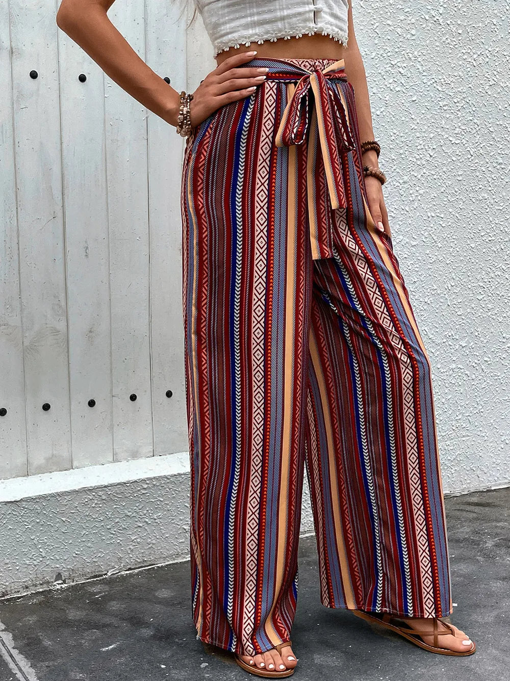 Perfee Tied Geometric Wide Leg Pants – Trendsi | ClozArt