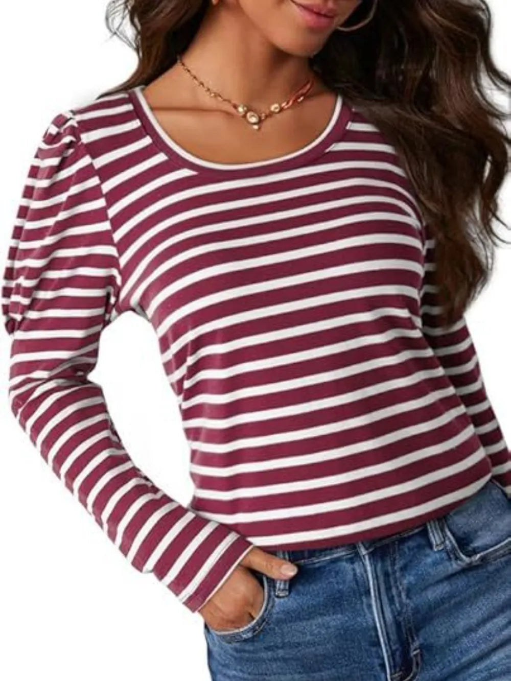 Striped Round Neck Long Sleeve T-Shirt – Trendsi | ClozArt