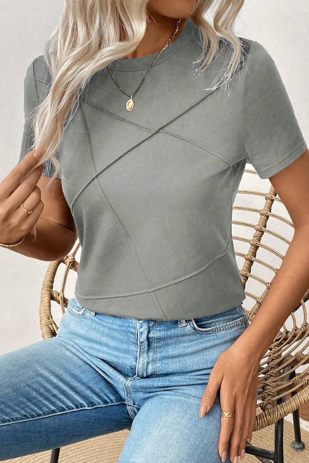 Dirty Blue Solid Color Round Neck T Shirt – Shewin | ClozArt
