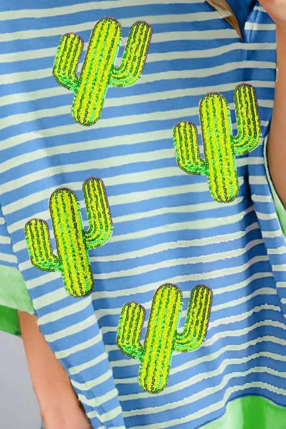 Cactus Striped Round Neck Half Sleeve T-Shirt – Trendsi | ClozArt