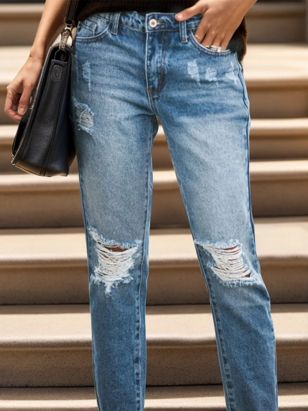 Distressed Raw Hem Jeans with Pockets – Trendsi | ClozArt
