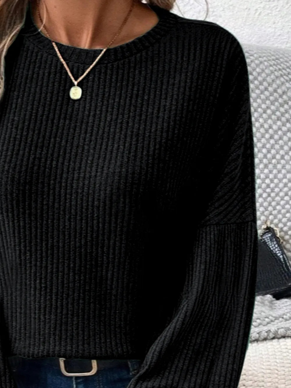 Ribbed Round Neck Lantern Sleeve T-Shirt – Trendsi | ClozArt