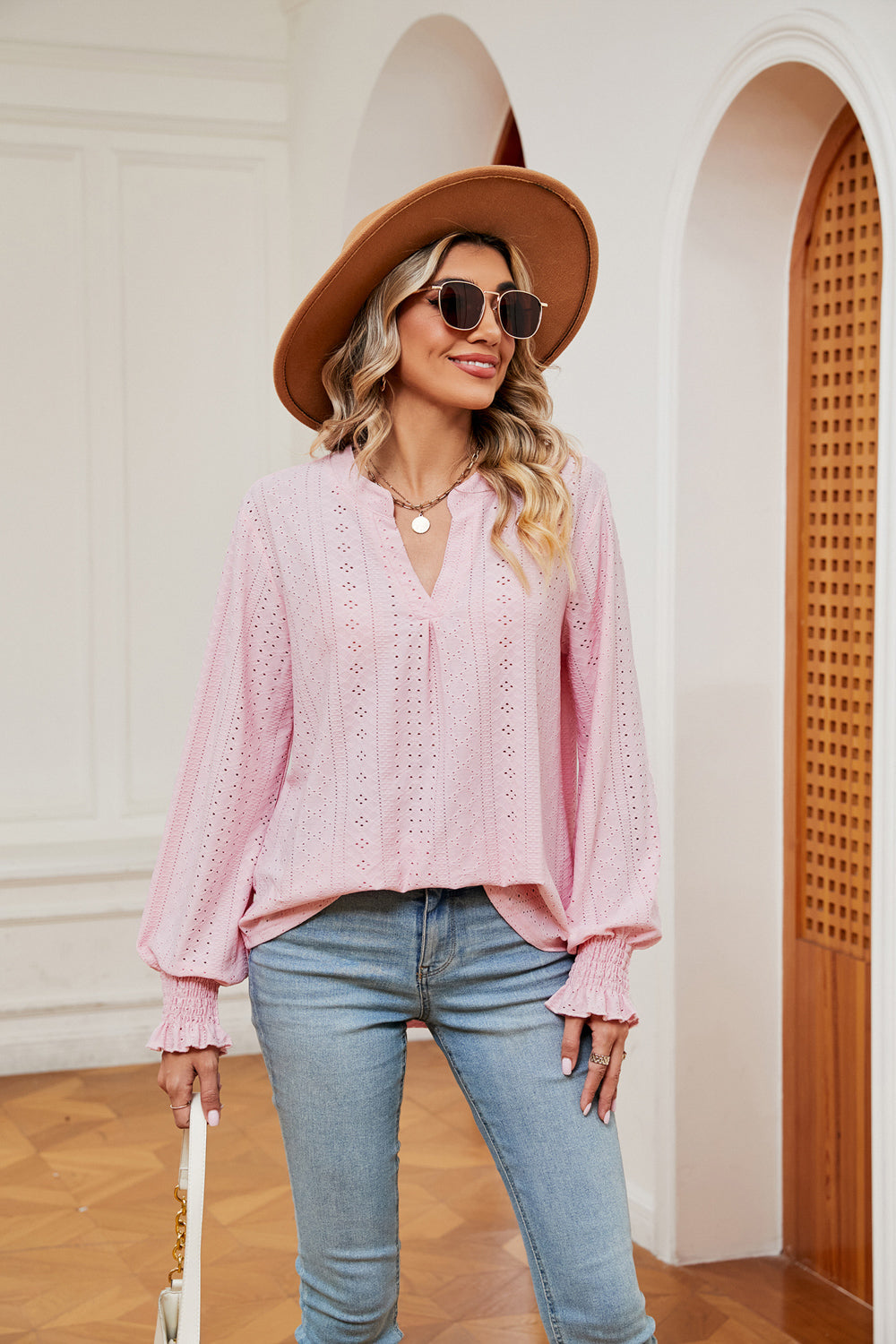 Notched Neck Flounce Sleeve Blouse – Trendsi | ClozArt