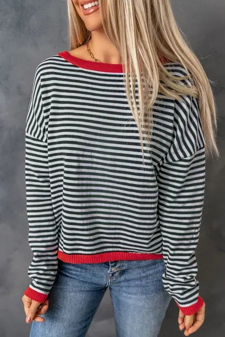 Striped Round Neck Drop Shoulder T-Shirt – Trendsi | ClozArt