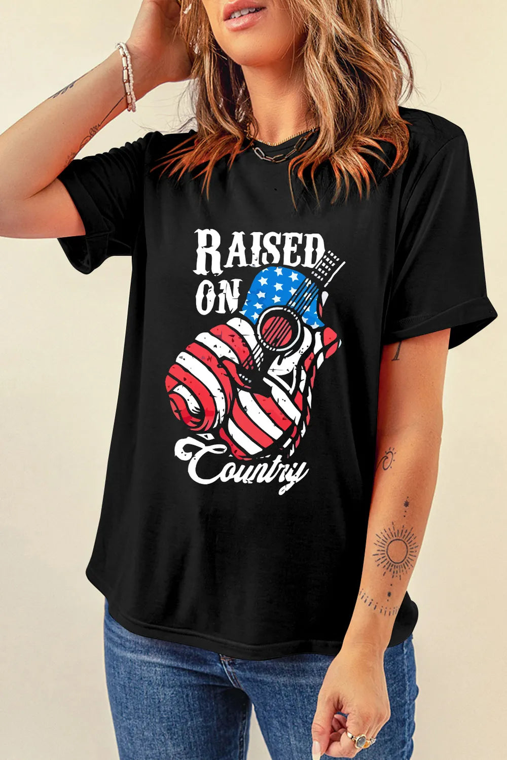 RAISED ON COUNTRY Round Neck T-Shirt – Trendsi | ClozArt