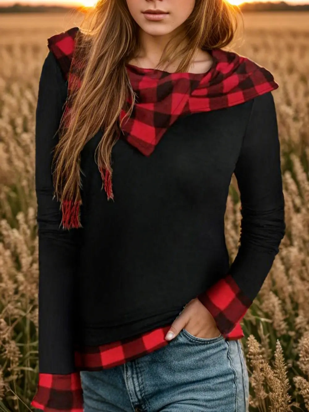 Plaid Long Sleeve Hooded Blouse – Trendsi | ClozArt