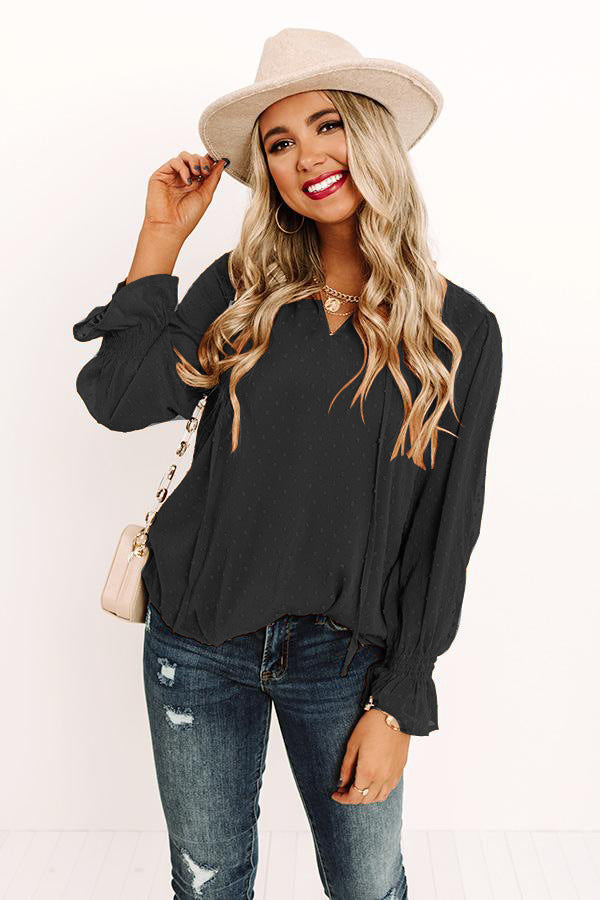 Swiss Dot Tie Neck Flounce Sleeve Blouse – Trendsi | ClozArt