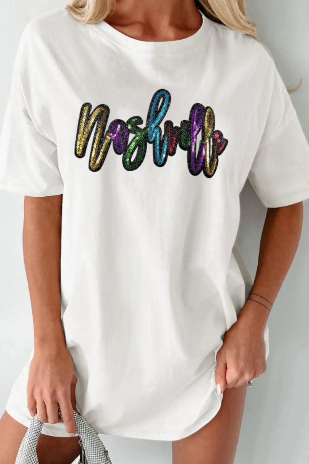 Sequin Round Neck Short Sleeve Oversized T-Shirt – Trendsi | ClozArt