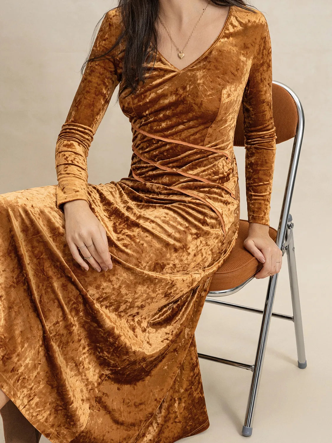 V-Neck Long Sleeve Midi Dress – Trendsi | ClozArt