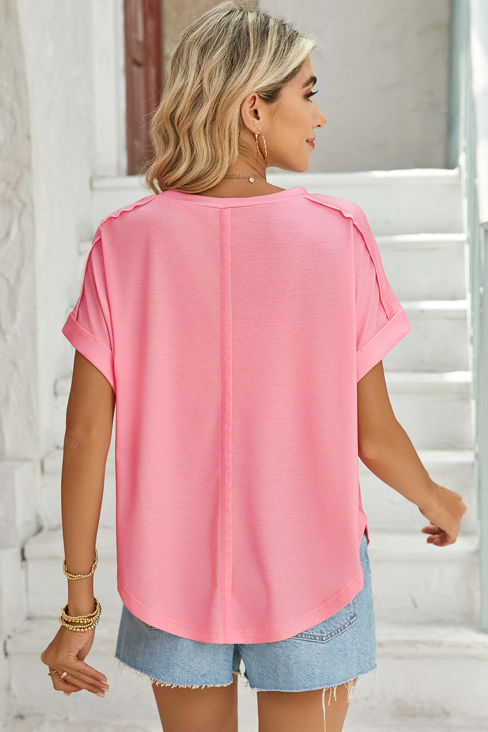 Green & Rosy Colorblock Exposed Seam Tee – Shewin | ClozArt