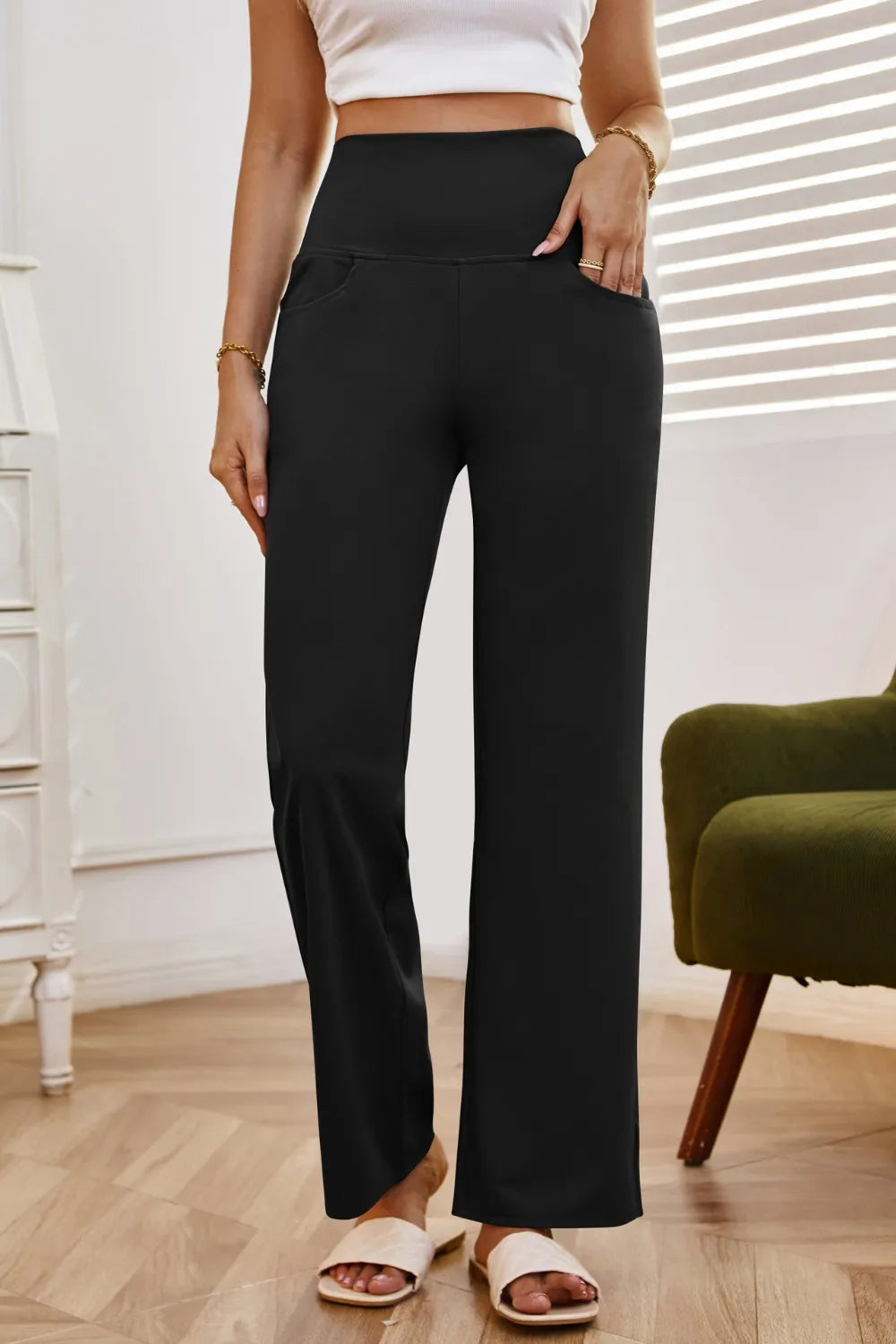 High Waist Wide Leg Pants with Pockets – Trendsi | ClozArt