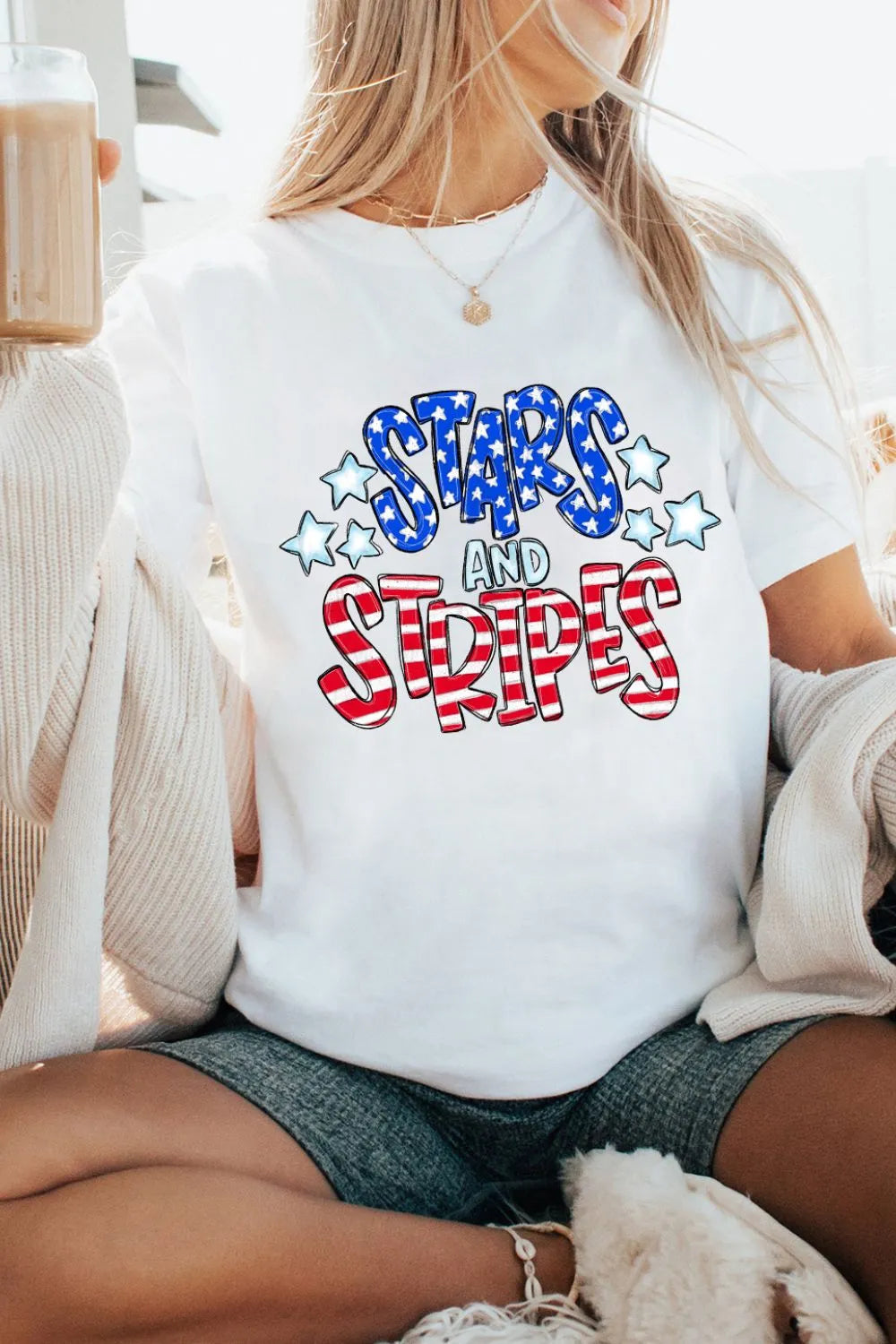 Stars and Stripes Round Neck Short Sleeve T Shirt – Trendsi | ClozArt