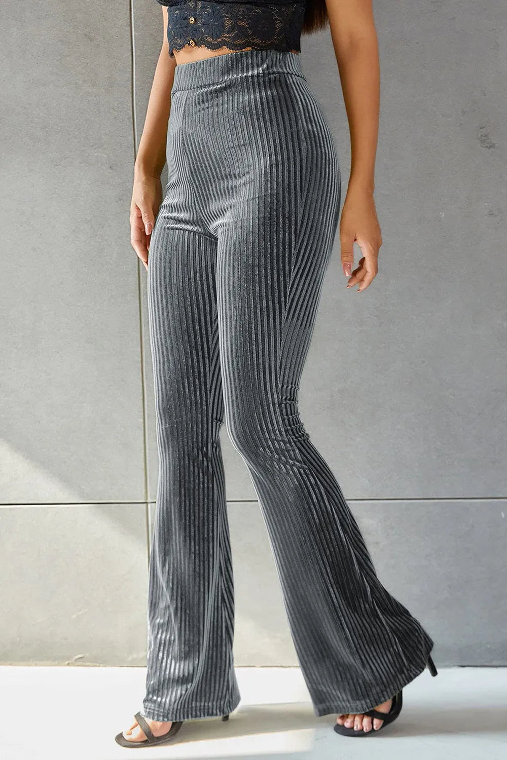 Ribbed High Waist Flare Pants – Trendsi | ClozArt