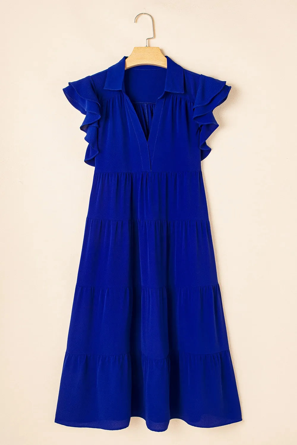 Ruffled Short Sleeve Collared V Neck Tiered Midi Dress – Trendsi | ClozArt