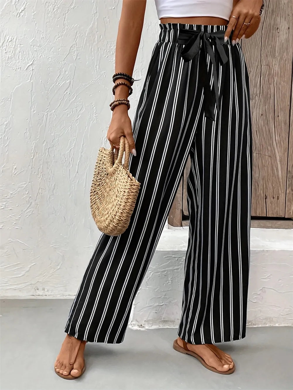 Striped High Waist Wide Leg Pants – Trendsi | ClozArt