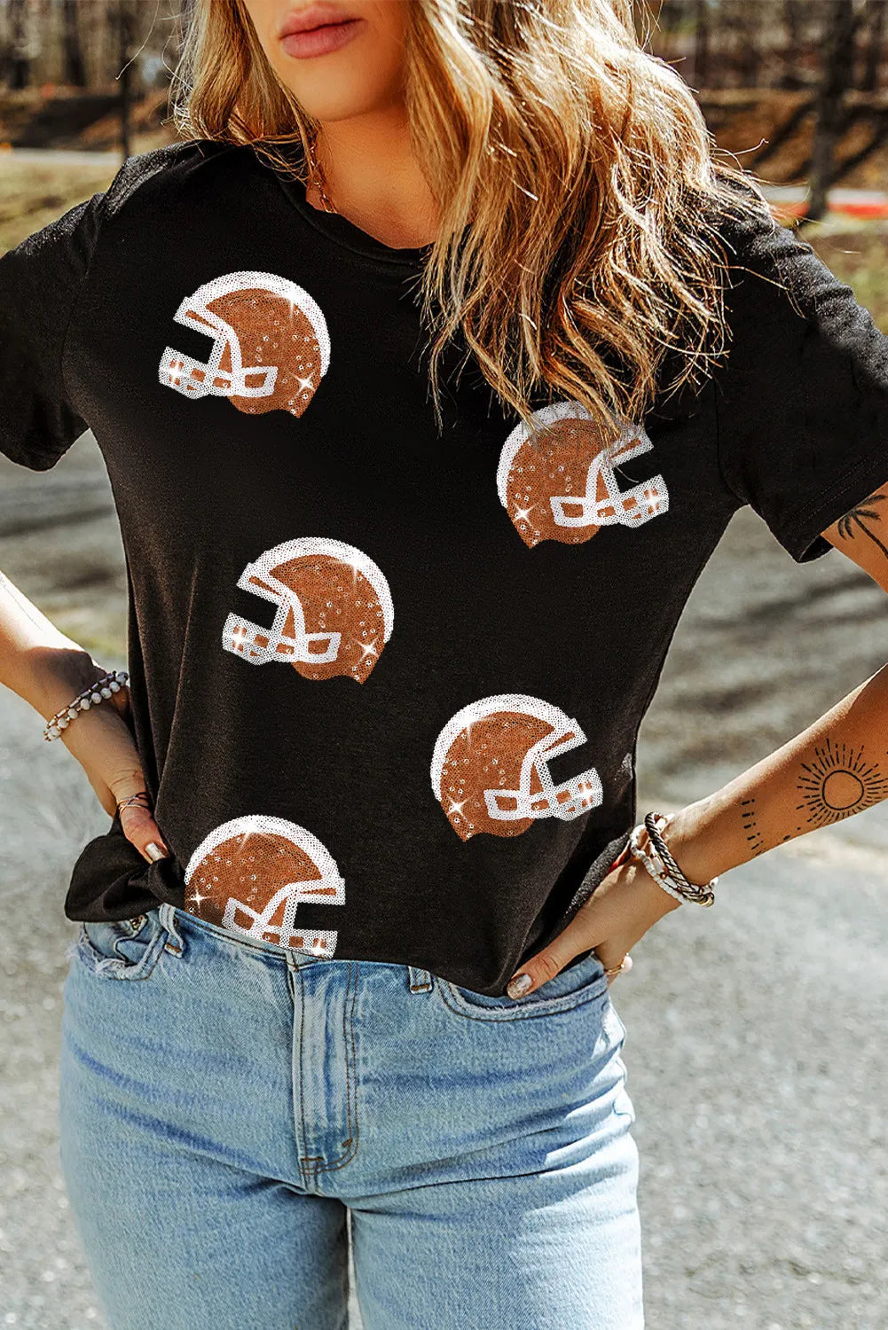 Sequin Round Neck Short Sleeve T-Shirt – Trendsi | ClozArt