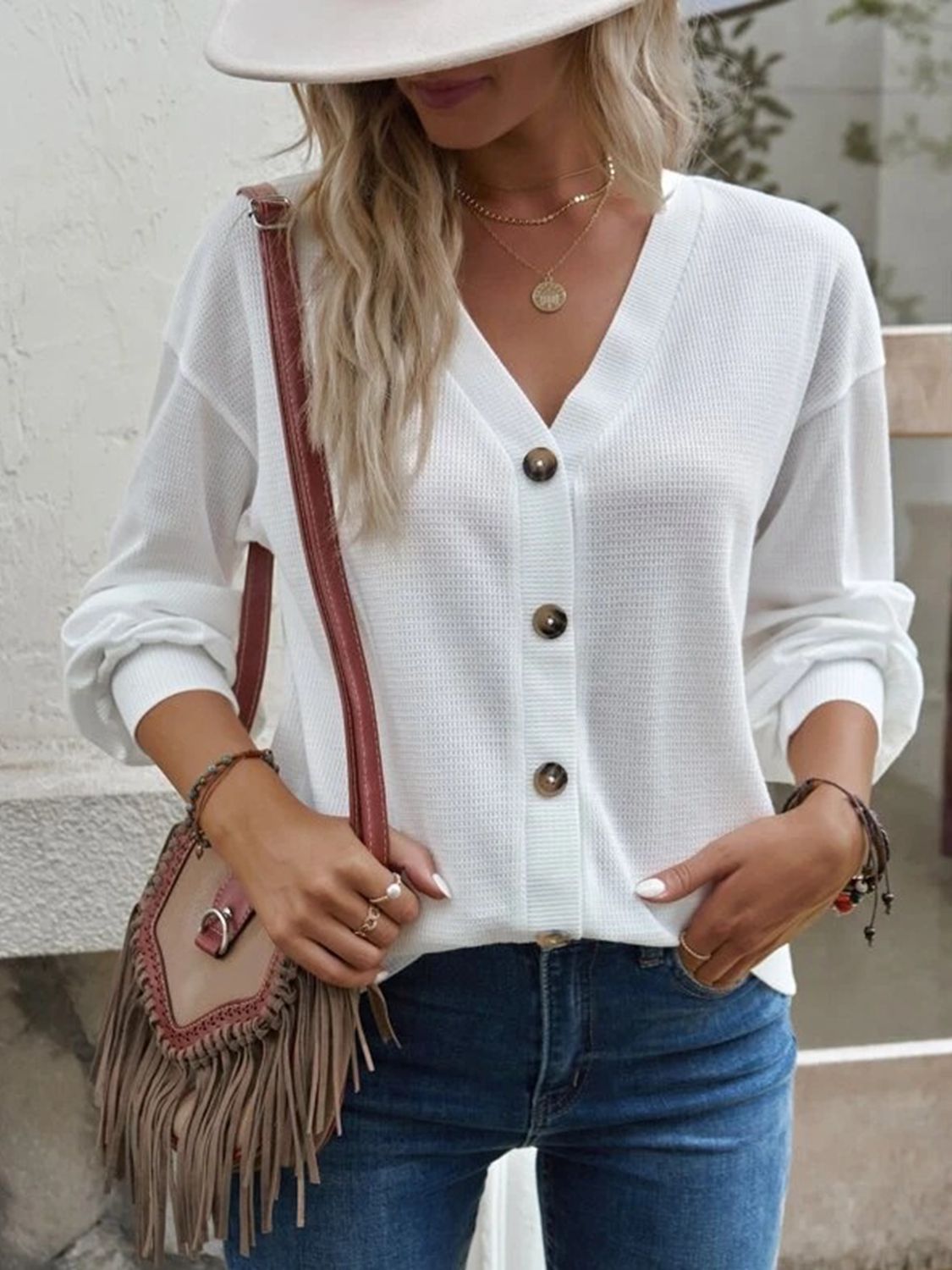 V-Neck Dropped Shoulder Blouse – Trendsi | ClozArt