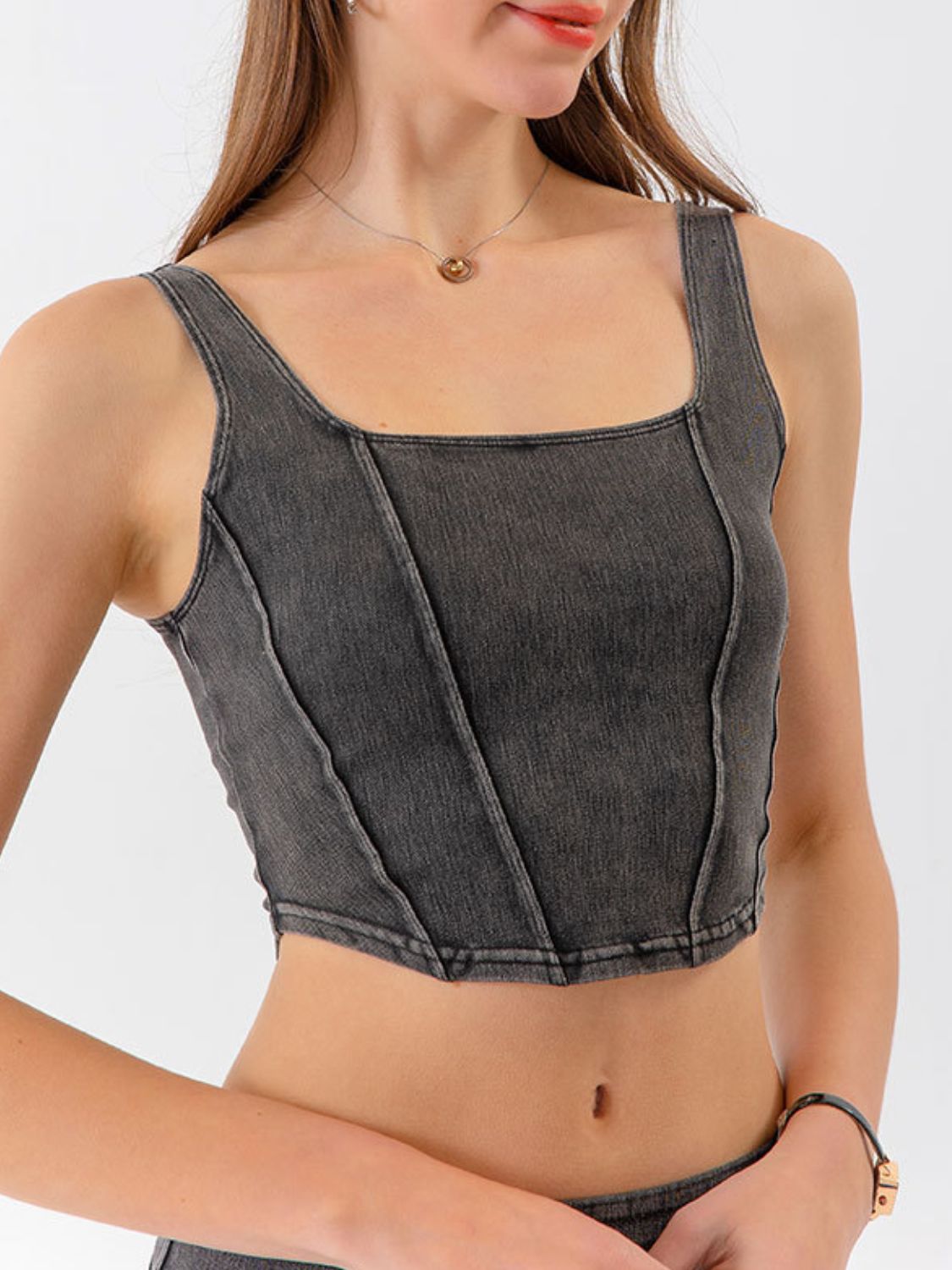 Seam Detail Cropped Denim Tank – Trendsi | ClozArt