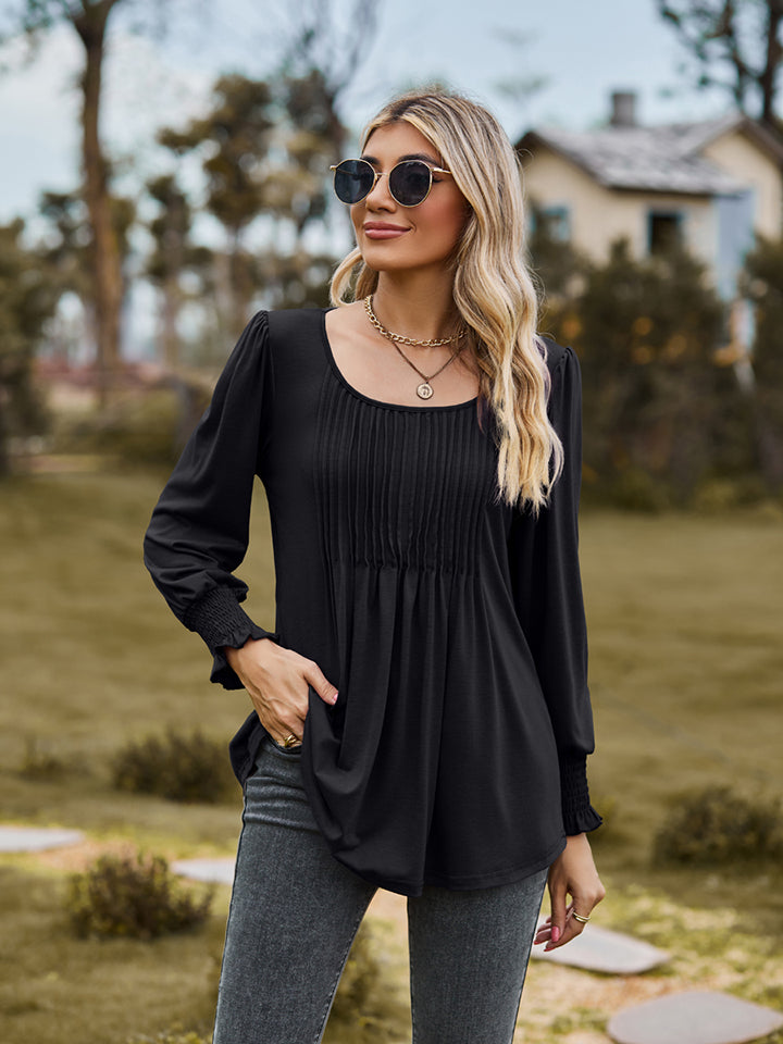 Puff Sleeve Pleated Blouse – Trendsi | ClozArt