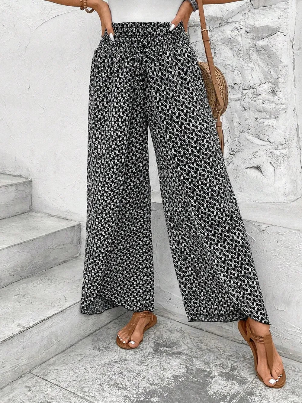 Tied Printed Wide Leg Pants – Trendsi | ClozArt