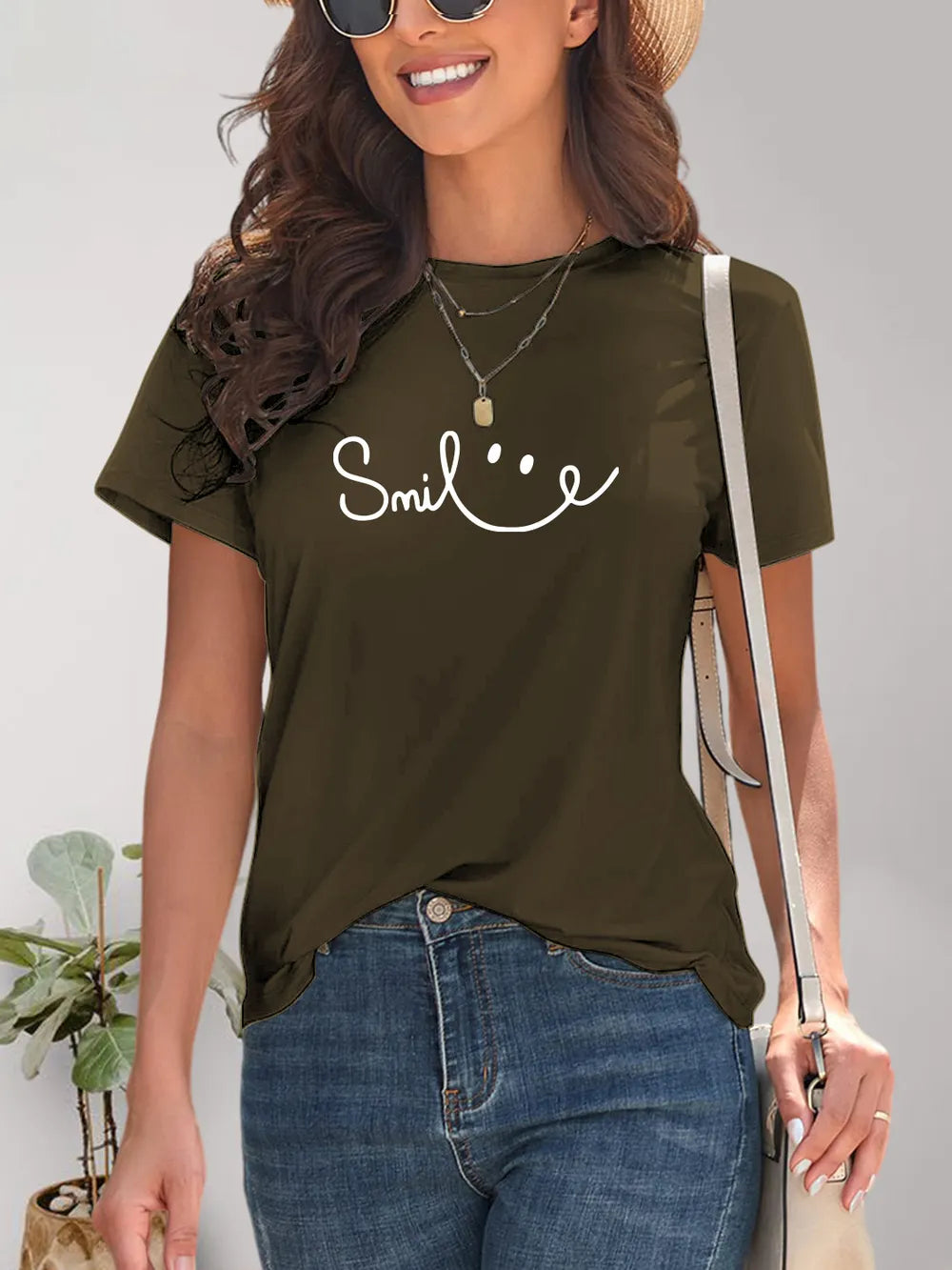 SMILE Round Neck Short Sleeve T-Shirt – Trendsi | ClozArt