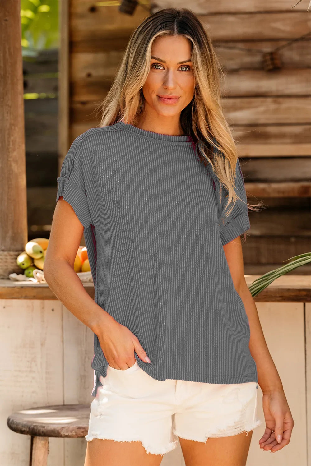 Exposed Seam Round Neck Short Sleeve T-Shirt – Trendsi | ClozArt