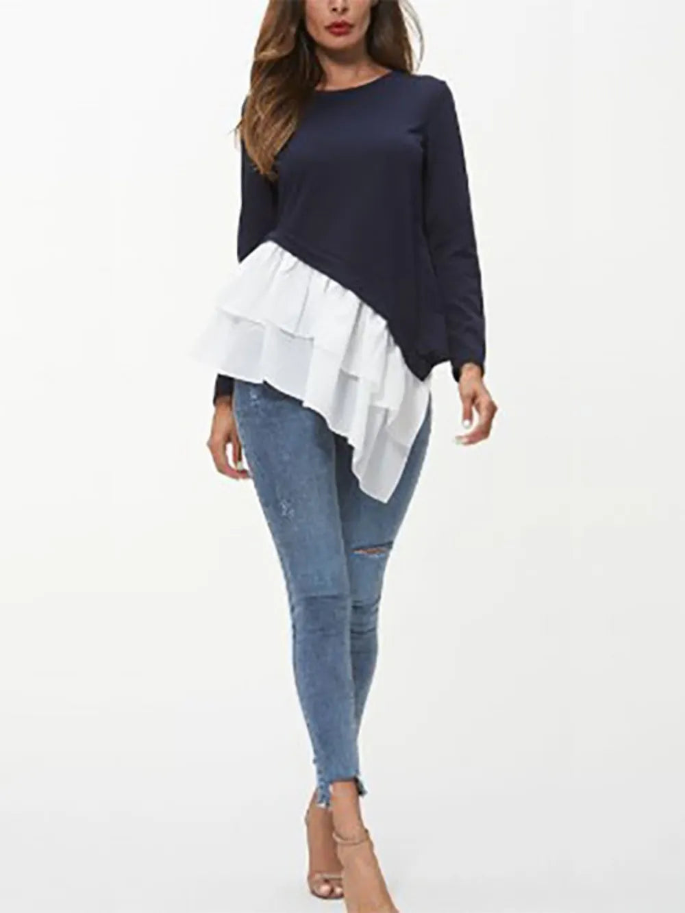 Ivy Lane Tiered Contrast Round Neck Long Sleeve T-Shirt – Trendsi | ClozArt