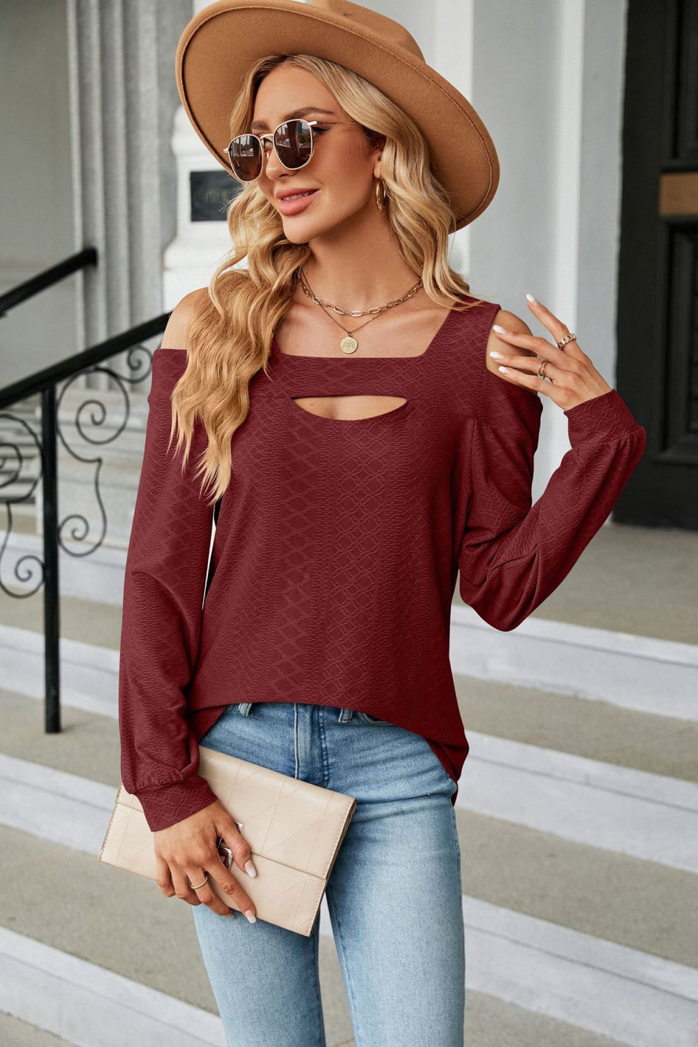 Cold Shoulder Square Neck Cutout Blouse – Trendsi | ClozArt