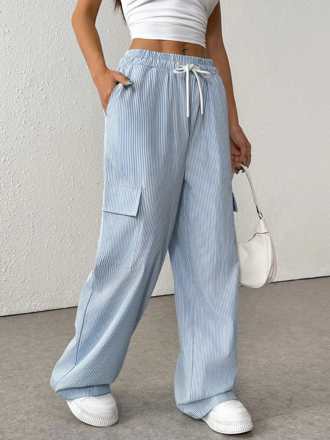 Drawstring Striped Wide Leg Cargo Pants – Trendsi | ClozArt