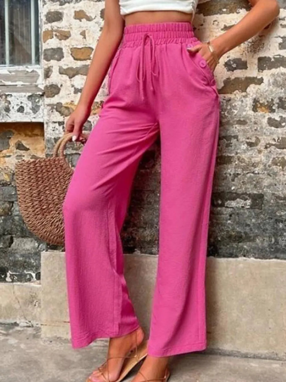 Tied High Waist Wide Leg Pants with Pockets – Trendsi | ClozArt